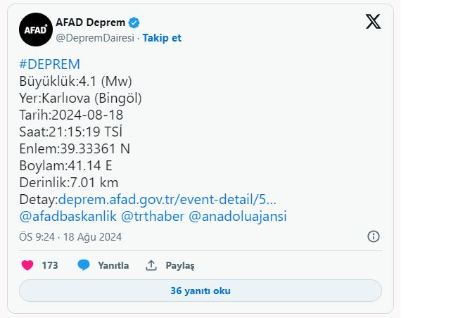 Deprem oldu. Afad duyurdu